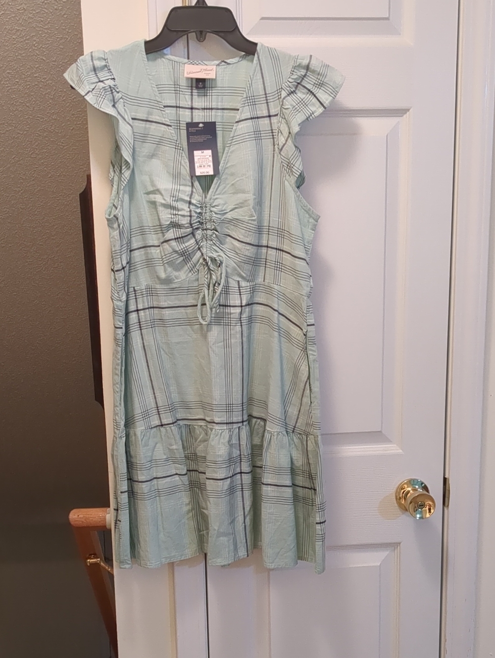 Universal Thread Light Mint Plaid Ruched Mini Dress